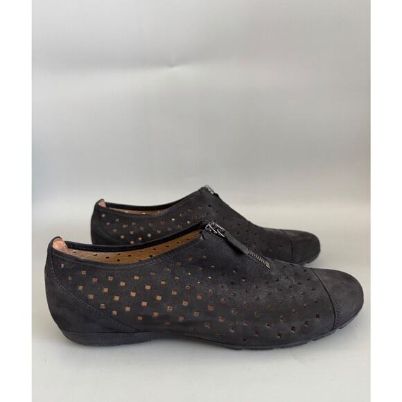 Gabor Suede Perforated Flats Sneakers US Size 10 (UK-7.5) Black Minimalistic - Picture 1 of 7